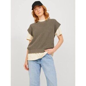 JJXX Sweater Vest Womens Medium Brown Ribbed Knit Cotton Layering Neutral